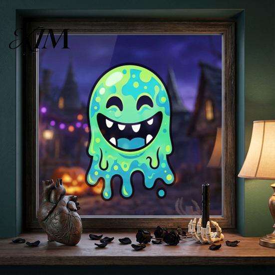 Reusable Static Adsorption Film Halloween Ghost Window Clings, Cartoon Glass Stickers Theme Shop Decor for Door Mirror, Spooky Party Decorations Cute