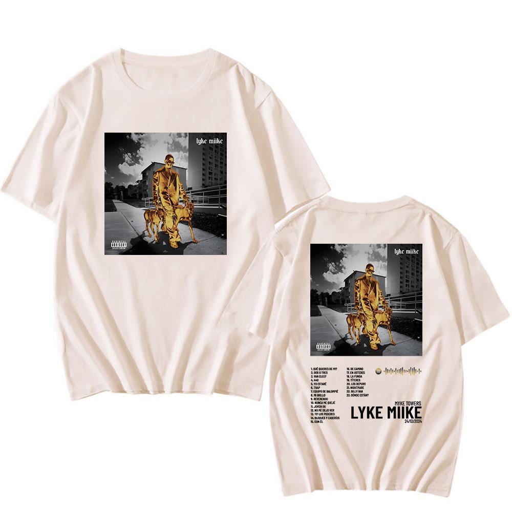 Мужские футболки Myke Towers LYKE MIIKE Альбом 2025 Футболка с коротким рукавом Хлопок Круглый вырез Футболки Хип-хоп Унисекс Уличная мужская одежда