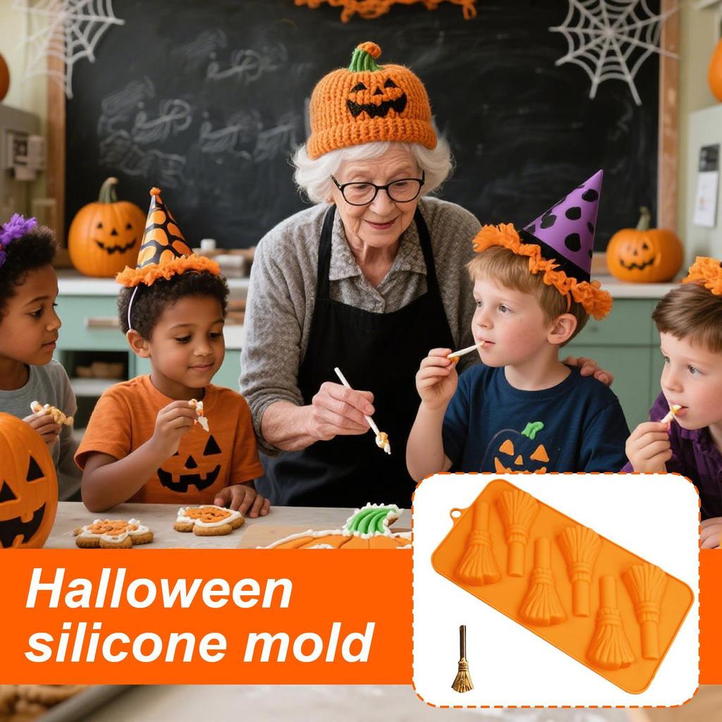 Хэллоуин Формы Силиконовые Конфеты Паук Метла Тыква Формы Легко Вынимаются Антипригарная Силиконовая Форма Для Поделок Воска Помадки Смолы Мыла