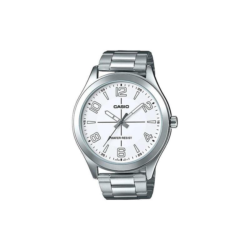 Casio Водонепроницаемость 30 метров, кварцевый механизм, ремешок из нержавеющей стали, японские и корейские часы 5244.98.7мм, мужские часы, серебристый циферблат MTP-VX01D-7B