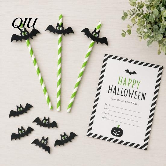 Glitter Decorative Straws 10PCS Disposable Paper Straws, with Halloween Theme Patterns, Odorless Party Photo Props Striped Drinking for