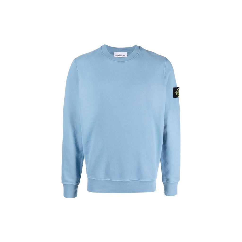 STONE ISLAND FW22 Solid Color Logo Decorated Casual Long Sleeve Sweatshirt Men Sweatshirt Light-Blue 771563020-V0046
