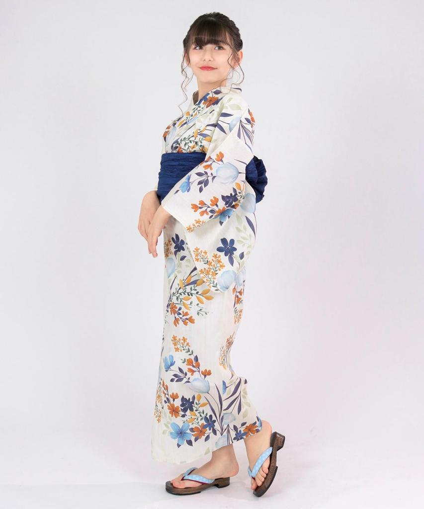 Юката Set for Change 4 Piece Set Heiko Junior Girls H [KYOETSU] Девочки, цвет экрю, плетение, (Юката, Оби) (7.Цветущий букет, 150см)