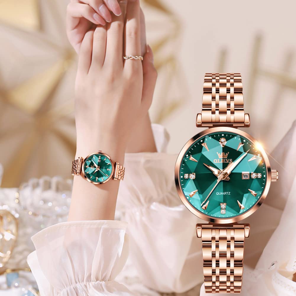 OLEVS Quartz Simple Easy to Date Day Green Women's Watch, Cute, Dial, Read, Display, Luminous, Waterproof, Valentine's Gift,