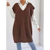 A Lady's Long Waistcoat, Deep V Loose Casual Sweater, Vest Dress
