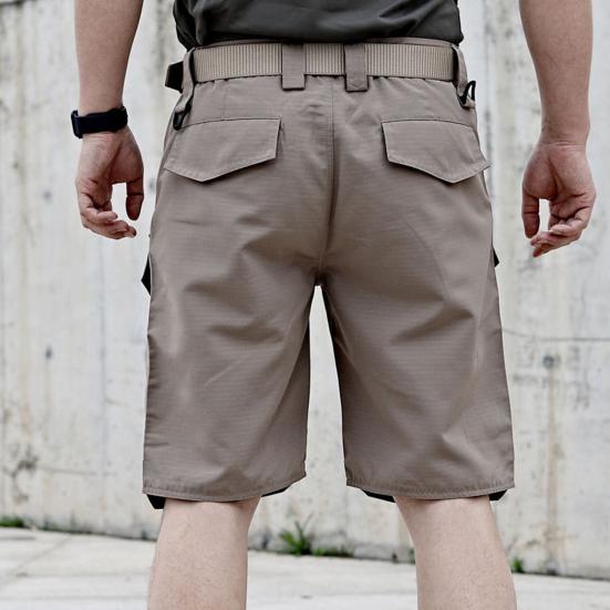 Мужские летние шорты-карго с эластичной резинкой на талии, пуговицами и карманами на молнии, повседневные шорты, прямые широкие износостойкие короткие брюки