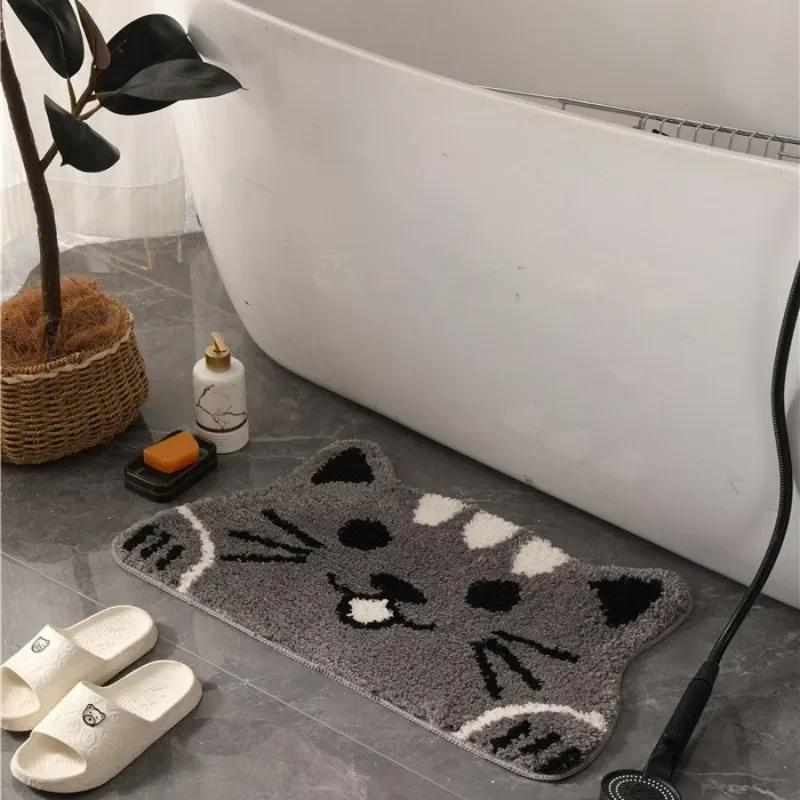 Cute Cat Head Plush Carpet, Non-slip Soft Absorbent Floor Rug For Hallway Bathroom Bedroom Bedside Home Decor