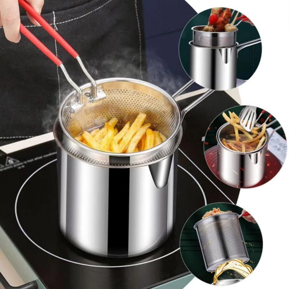 Stainless Steel Deep Frying Pot Detachable Handle Tempura Fryer Pan Frying Basket Filter Noodles