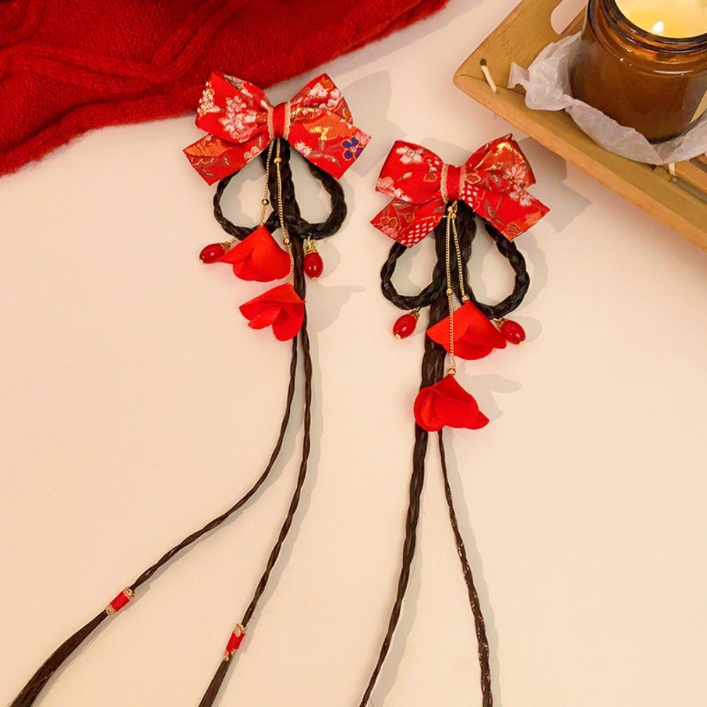 Парик Плюшевый Шар Заколка для Волос Лента Принцесса Цепочка на Лоб Милый Красный Бант Зажим для Волос Женщины