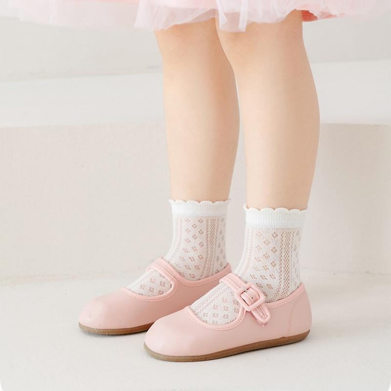 5 Pairs Girls Summer Mesh Socks Thin Breathable Princess Lace Trim Sweet Fashion Short Socks For Kids Age 2-12 Years Old