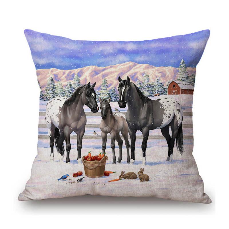 Horse Oil Painting Home Modern Decoration Art Cotton Linen Sofa Throw Pillow Case Lovely Mane Foal Pony Car Seat Cushion Cover