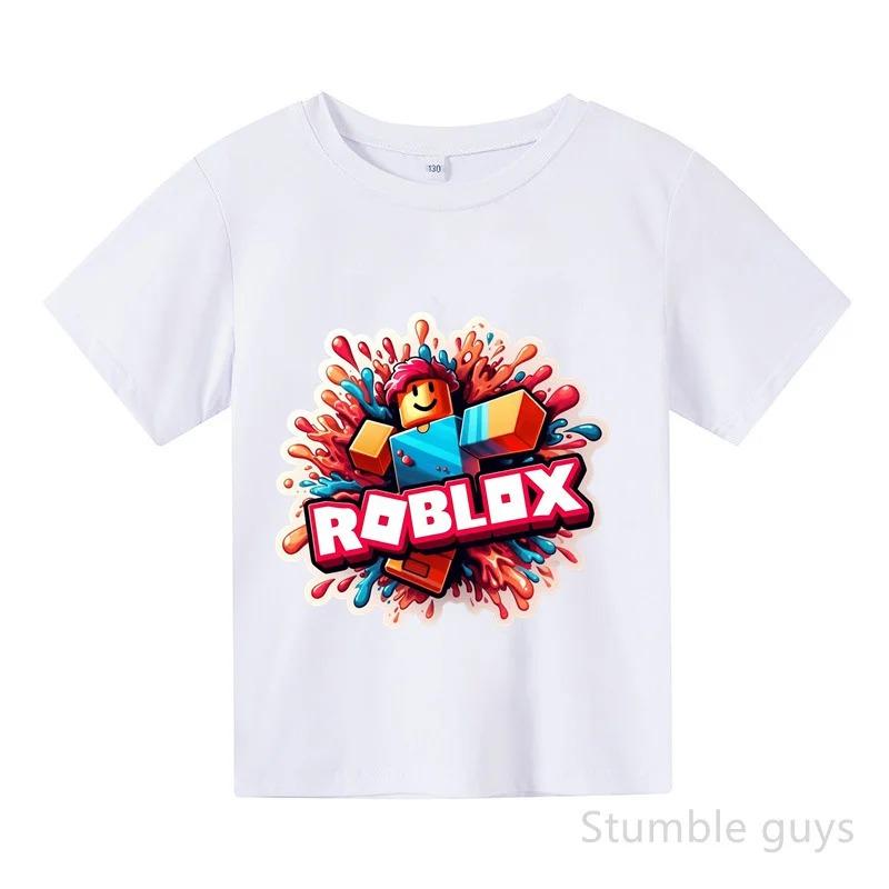 Летняя повседневная футболка Roblox для детей, мальчиков, девочек, с мультяшным принтом