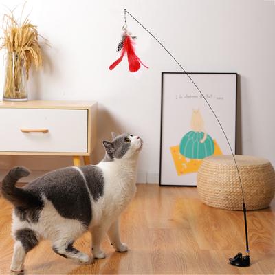 Интерактивная игрушка для кошек Handfree Cat Stick Играющий котенок Играющий тизер Палочка Игрушка на присоске Птица/перо Кошачья палочка Товары для домашних животных