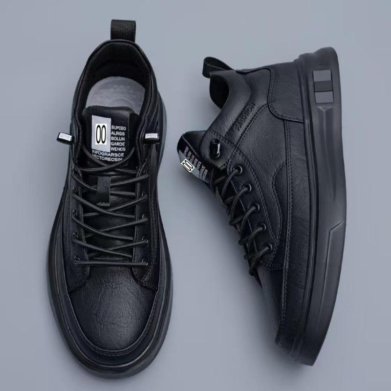 Men S Black Pu Leather Waterproof Casual Sports Sneakers
