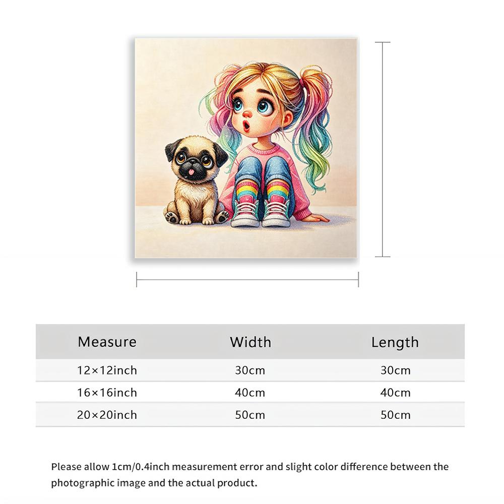 5D Diamond Painting Cute Girl and Pug Dog Diamond Art Kits DIY Craft Home Wall Decor Full Drill Crystal Embroidery Gift