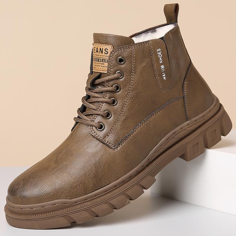 Men's 2025 New Winter Outdoor Cotton Warm High-top Work Boots Men's Fashionable Velvet Warm Thickened Anti-ski Boots Size 38-44