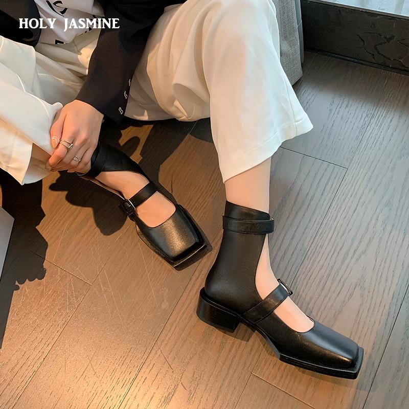 Fashion 2025 Spring/Autumn New Chelsea Boots Women Genuine Leather Shoes Thick High Heels Ankle Boots Women Shoes for Women Lolita Shoes