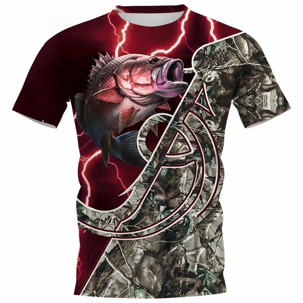 Summer Popular Carp Fishing Full Print T-Shirt for Men Fishing Apparel 3D Catfish Print T-Shirt Short Sleeve Casual Loose Top