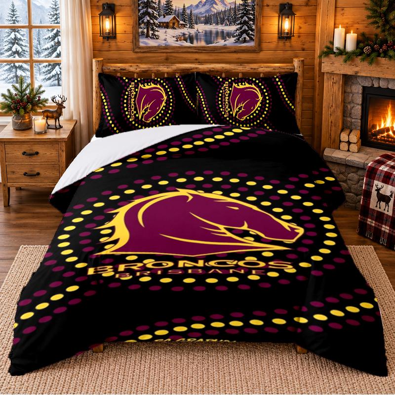Printed 3Pcs Bedding Set Brisbane Broncos Pattern Bed Sheet Pillowcase For Bedroom Decor