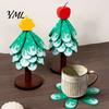 Multifunctional Wooden Placemat for Restaurant Tree-Shaped Trivets with Storage Stand, Collapsible Heat Resistant Rustic Table Protector Dining