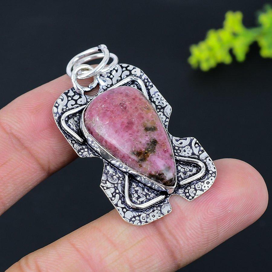 Подвеска из натурального родонита, ручная работа, серебро 925 пробы, 1,97 дюйма, A4p01