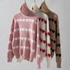 Vintage Heart Print Loose Knitwear Cardigan Stand Collar Sweater Long Sleeve Top for Autumn Winter
