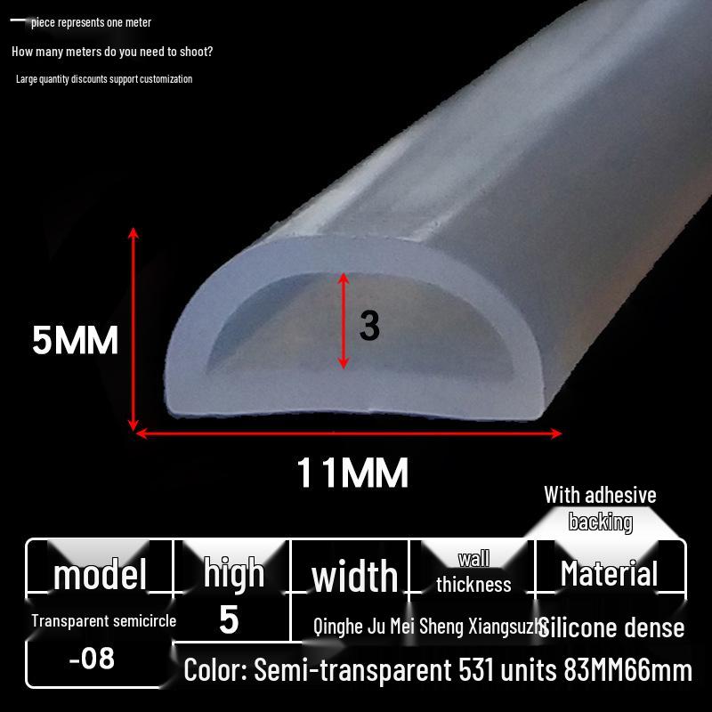 D-образный высокотемпературный силиконовый уплотнитель, полукруглая полая полоса, самоклеящийся цельный, без запаха, прозрачный.
