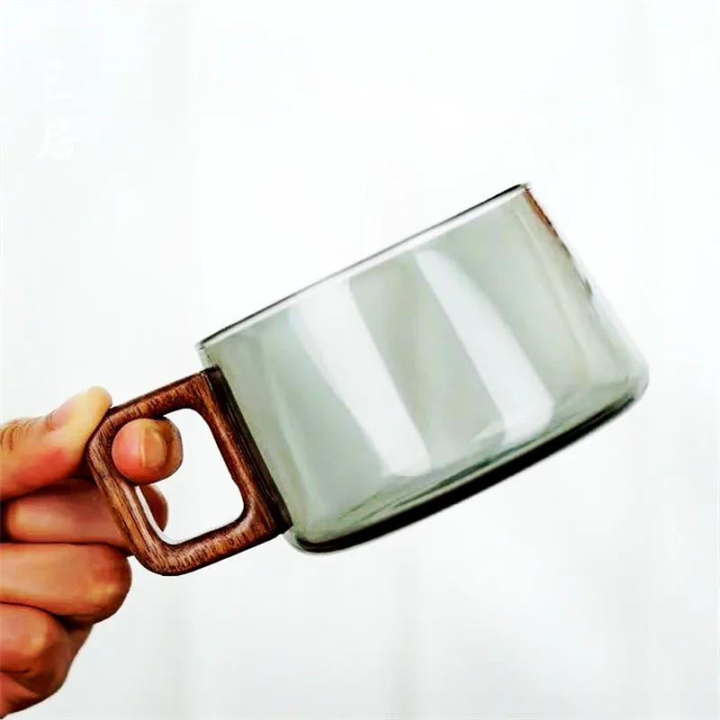 200 мл американская стеклянная кофейная кружка латте с деревянной ложкой-подносом термостойкая чашка для чая с молоком чашка для свежемолотого кофе