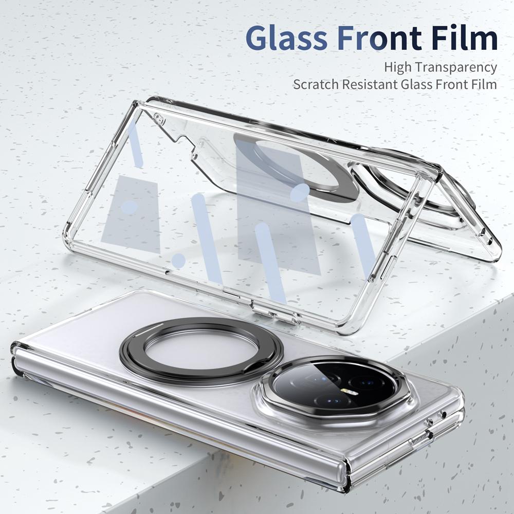 KEYSION Вращающийся на 360° магнитный чехол-подставка с кольцом для HONOR Magic V3, прозрачный жесткий чехол для ПК-телефона со стеклянным защитным экраном