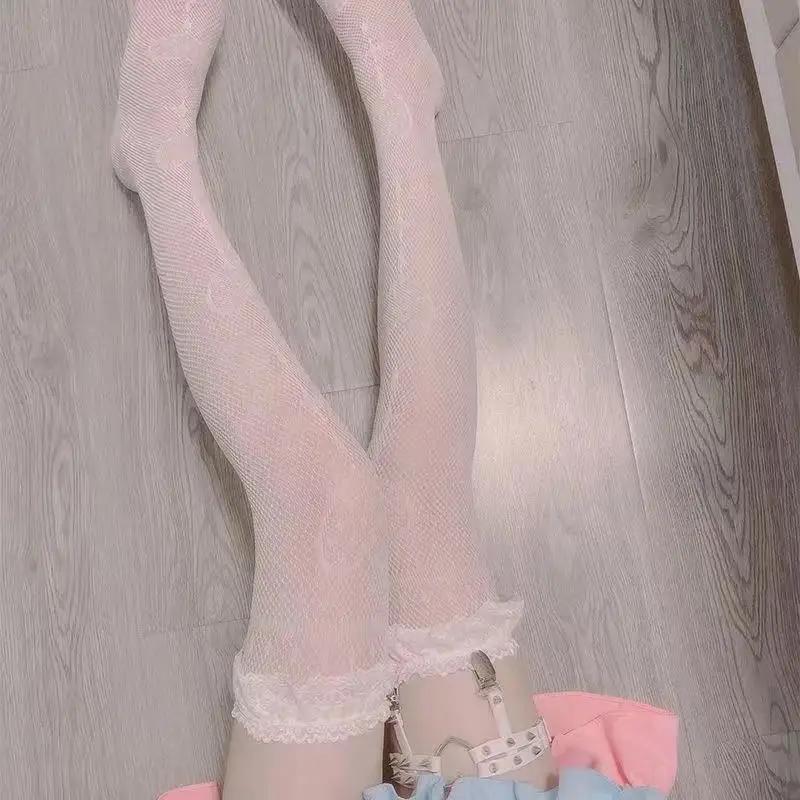 Новые волшебные чулки-сетка с сердечками JK Soft Sister Чулки выше колена Взрослые сексуальные кружевные чулки