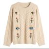 WTEMPO Women's Long Sleeve Crewneck Sweater Fashion Flower Knitwear Girl Soft Comfortable Knitting Tops Sweaters