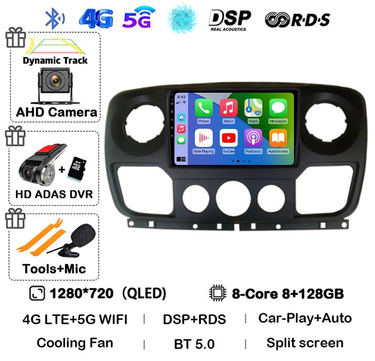 Android 14 Auto Carplay Car Radio For Renault Master Nissan NV400 Opel Movano 2010-2021 Multimedia Video Player GPS Wifi+4G QLED