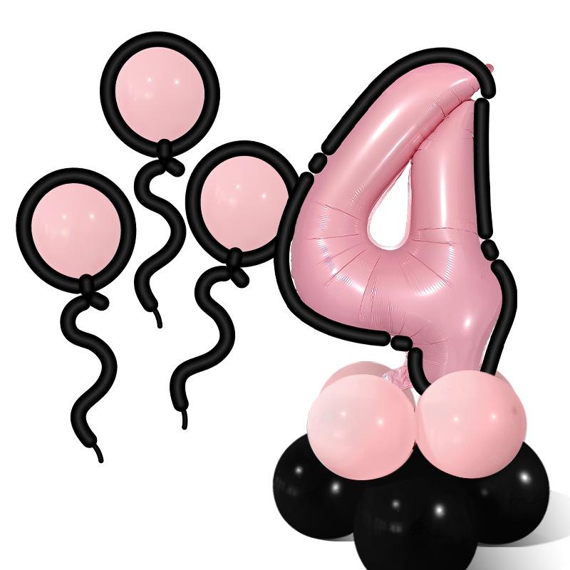 Comic Style Black Powder Digital Balloon Column Children'S First Birthday Party Decoration Scene Arrangement Photo Props