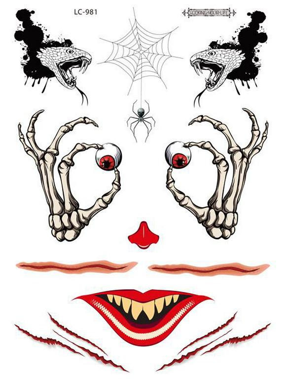 European & American Style Halloween Horror Face Tattoo Stickers for Masquerade Parties