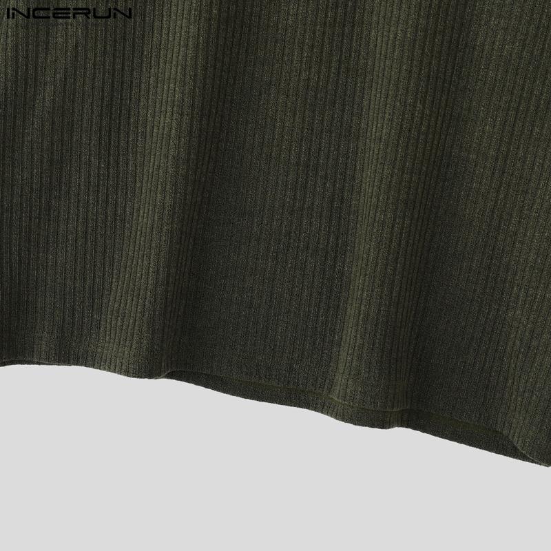 INCERUN Осенние мужские пуловеры кэжуал с круглым вырезом, длинными рукавами и текстурным рубчиком