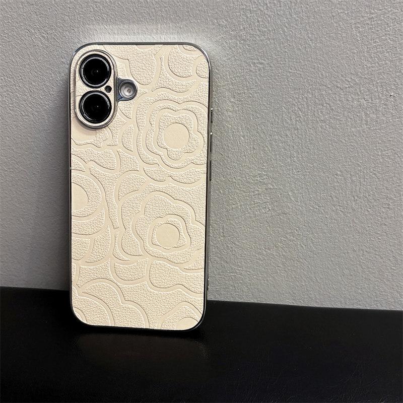 Luxury 3D Imprint Camellia Flower Leather Phone Case For iPhone 11 12 13 Pro 14 15 16 Pro Max Plus Anti Drop Protective Case