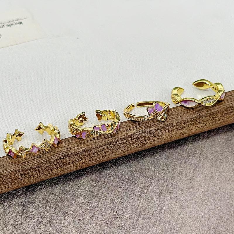 Дворцовый стиль Ретро Милый Крутой Красочный Эмаль Капельная Глазурь Темперамент Кольцо Женское Цветочное Нишевое Кольцо