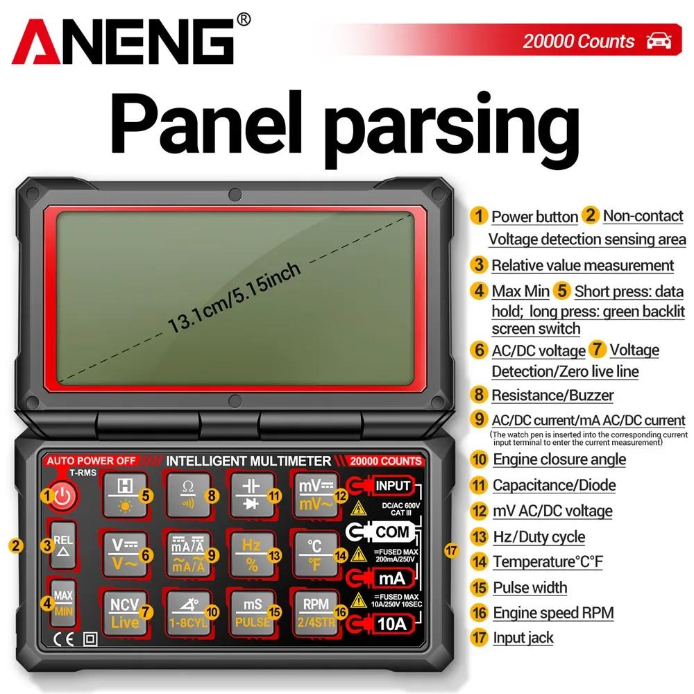 Multimeter 20000 Counts Digital AC/DC Voltage Current NCV Induction Diode Capacitance Tester ANENG 623 Flip Cover Auto Repair Portable Tester Tools