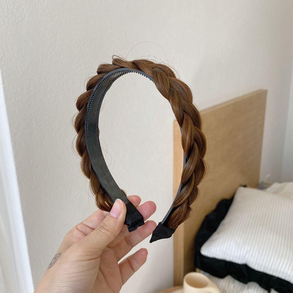 Стильный плетеный ободок для волос, термостойкий парик, обруч для волос с закрученной косой, зубчатый нескользящий ободок для волос, парик