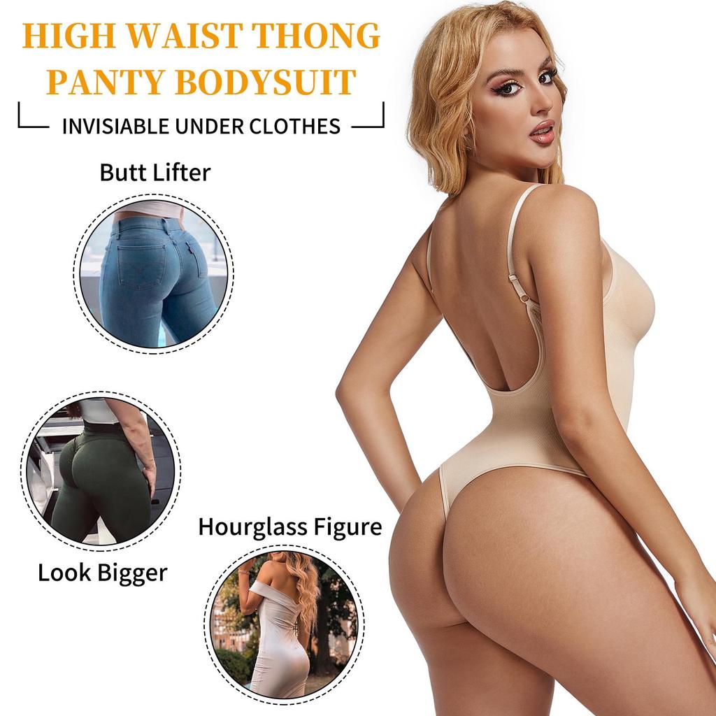 Боди Корректирующее белье для женщин Корректирующее белье для живота Корректирующее белье для тела Бесшовные стринги Боди U-образный вырез с открытой спиной Купальники Топы Тренер для талии Нижнее белье для похудения