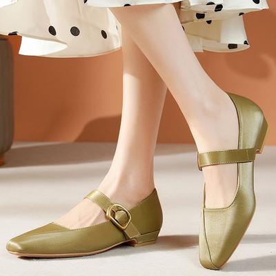 Французский 2025 новый толстый каблук пряжка на одно слово с квадратным носком весенне-осенние одинарные туфли нежный низкий каблук с открытым подъемом Мэри Джейн женские туфли
