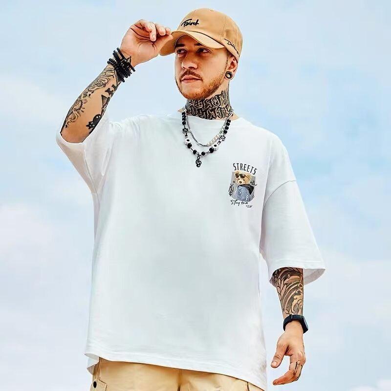 Мужская футболка оверсайз с графикой плюшевого мишки, трендовый бренд, свободный крой, короткий рукав, большие размеры до 8XL, унисекс