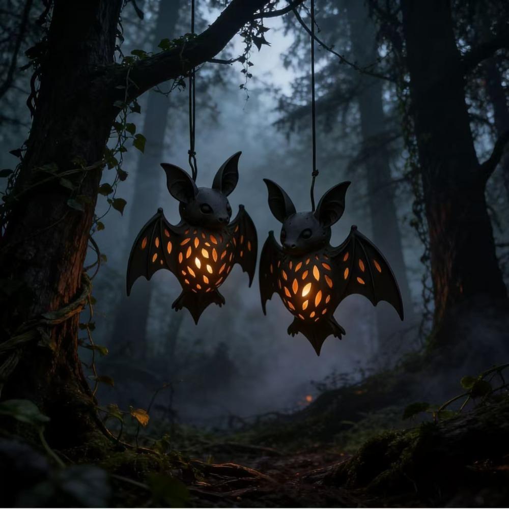 2PCS Openwork Gothic Style Halloween Bat Light Glowing Halloween Bat Lampshade  Ghost Festival