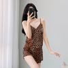 Women's 2025 Summer Leopard Print Ice Silk Spaghetti Strap Homewear Set