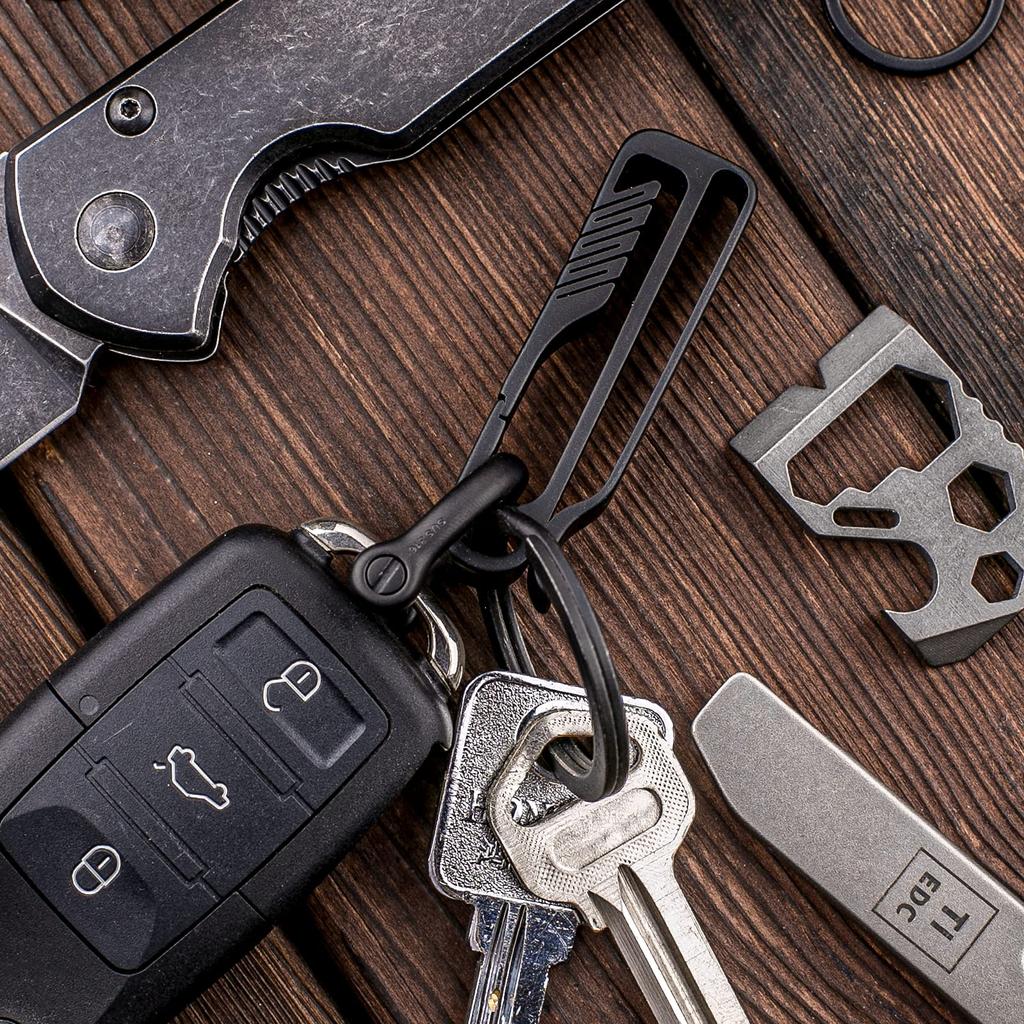 Carabiner Titanium Key Holder Stylish Key Clip Hook for Car Bicycle Motorcycle House Keys Present Gift 1 [FEGVE] (BK1S/Black + D-Ring/Black pc)