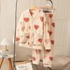 Long Trousers Set 2Pcs Warm Flannel Pajamas Suit Home Clothes Autumn Winter Loungewear with Pocket Women Cute Print Sleepwear
