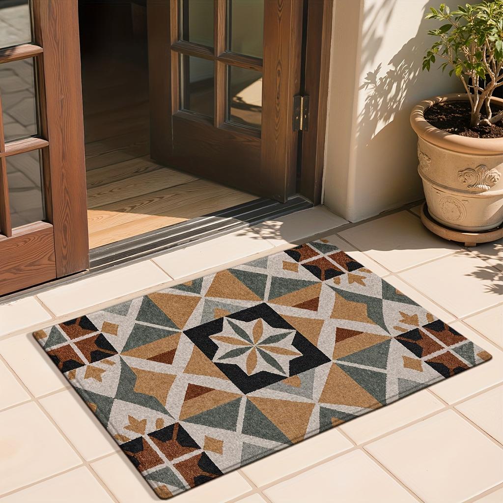 1pc Door Mat Door Rug, Printing Retro Door Rug Durable Geometric Indoor Doormat Front Door Rug, Non Slip Low Profile Door Rug for Entry, Patio, Home D