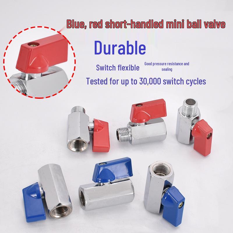 Brass Mini Ball Valve DN15, Double Threaded (Female/Male) with Red, Black, or Blue Handle - Sizes: 1/8", 1/4", 3/8", 1/2