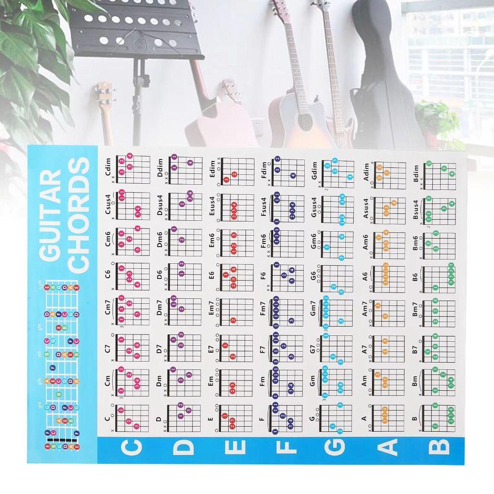 Printed Vinyl Paper Guitar Chord Poster Color Coded Reference Guide  For Kids