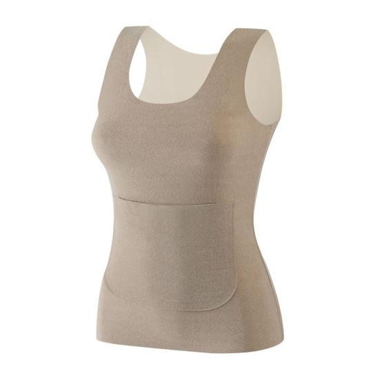 Women Thermal Tank Top Square Neck Sleeveless Warm Camisole Top with Front And Back Pockets Winter Double Layer Basic Undershirts